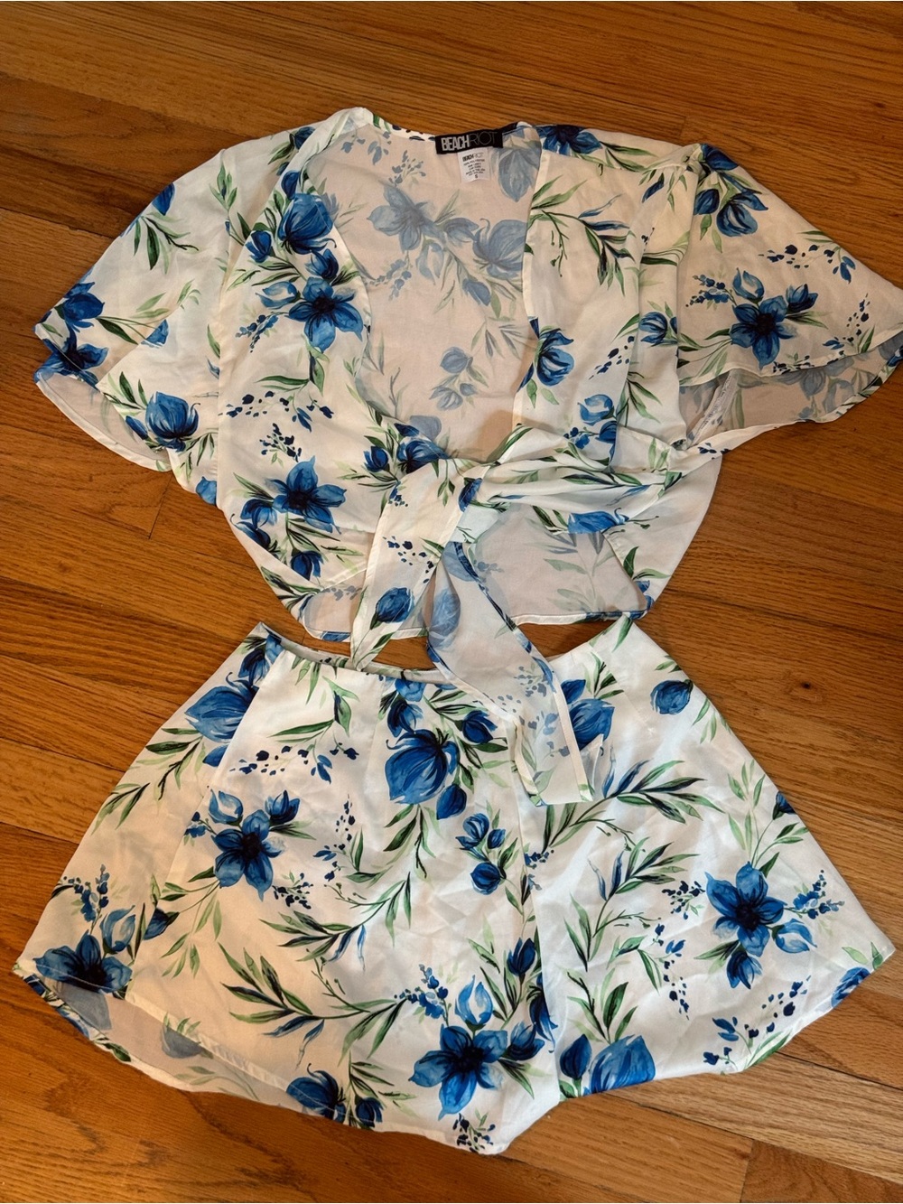 Beach Riot White Floral Two-Piece Set with Blue and Green Print